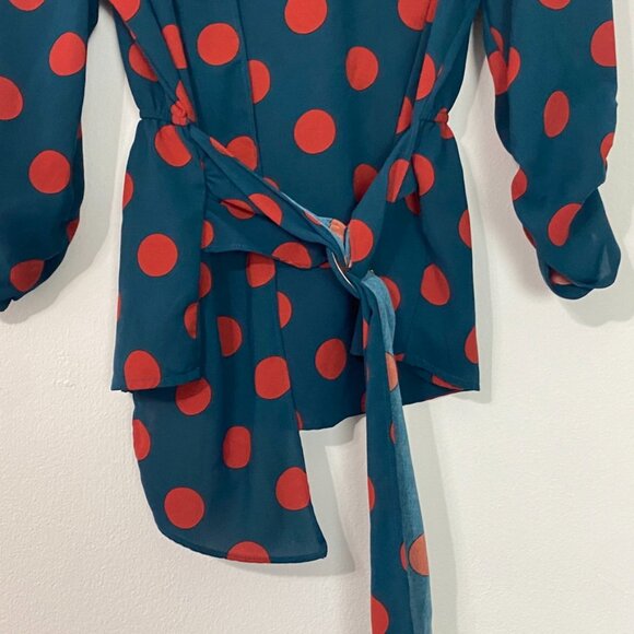 Milk & Honey Women's Blouse Belted Polka Dots Multicolor Large Classic Elegance - Picture 4 of 8